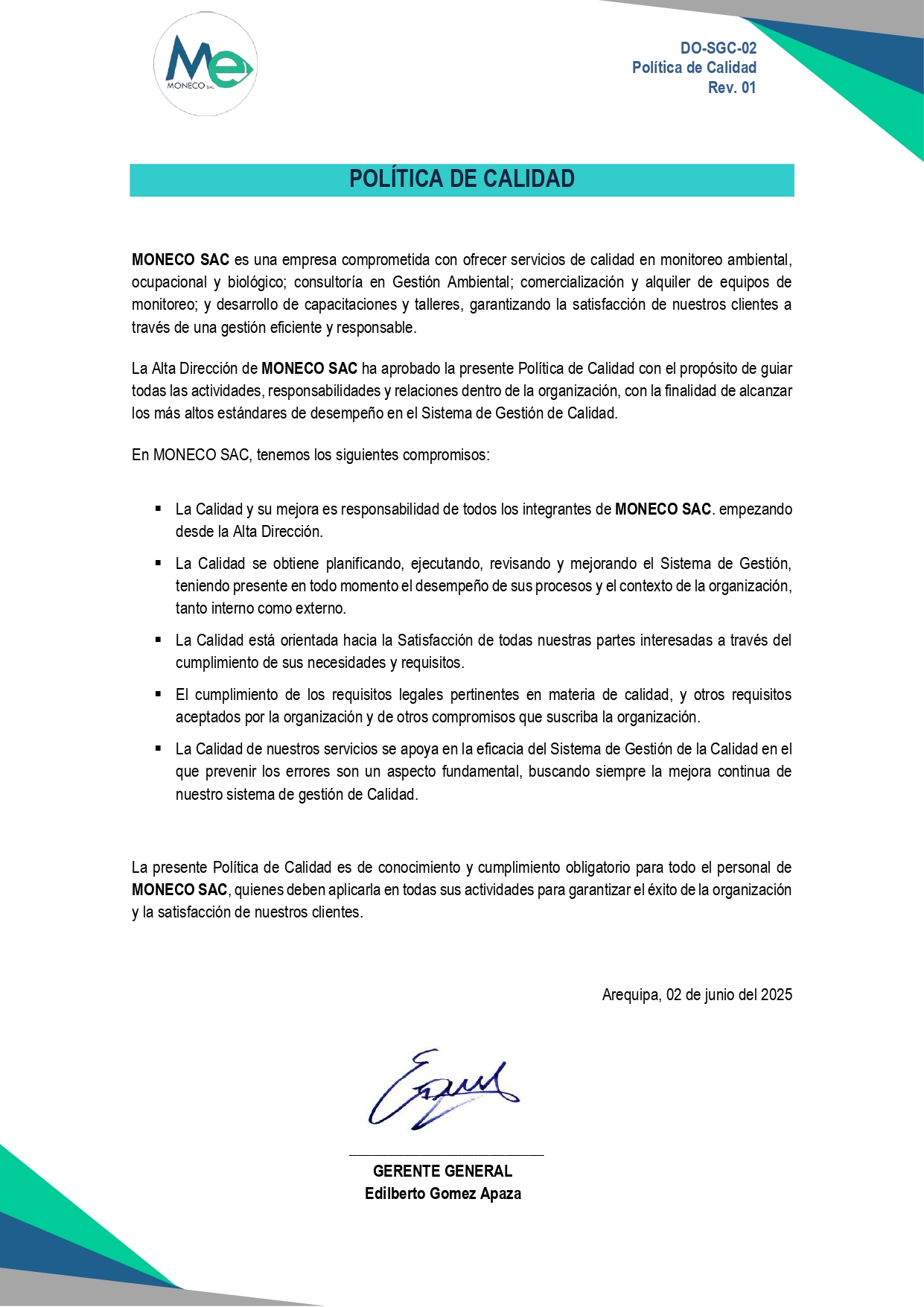 POLITICA DE CALIDAD MONECO